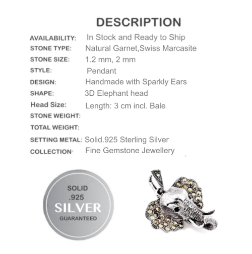 Marcasite, Garnet Solid .925 Sterling Silver Pendant - BELLADONNA