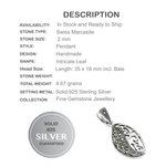 4.67 cts Swiss Marcasite Leaf Pendant .925 Solid Sterling Silver - BELLADONNA