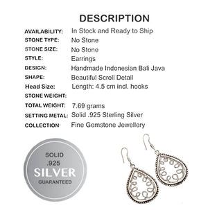 7.69 grams Indonesian Bali Java Solid .925 Sterling Silver Earrings - BELLADONNA