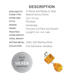 Natural Sunny Citrine Solid .925 Sterling Silver Pendant - BELLADONNA