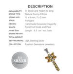 Dragonfly Golden Citrine Gemstone .925 Sterling Silver Pendant - BELLADONNA