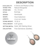 Gorgeous 10.30 cts Earth Mined Morganite Cabochon Gemstone Solid .925 Silver Earrings - BELLADONNA