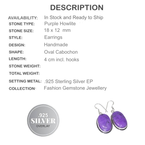 Natural Howlite Ovals .925 Sterling Silver Earrings - BELLADONNA