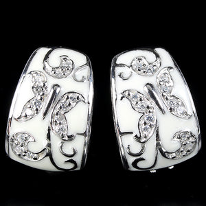 Custom AAA White Cubic Zirconia Butterfly over Creamy White Enamel Solid. 925 S/ Silver Earrings - BELLADONNA