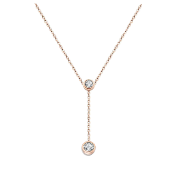 18K Rose Gold, Gold, Silver over Stainless Steel with White Cubic Zirconia Drop Dangle Necklace - BELLADONNA