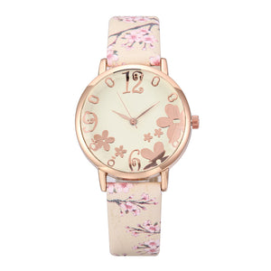 Ladies Student Casual Sakira Blossom Floral Embellished Leather Fashion Watch - BELLADONNA
