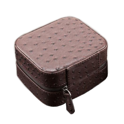 Ostrich Leather Portable Zipper Watch Storage Box in Brown or Blue - BELLADONNA