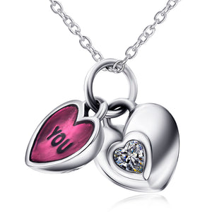 Two Piece Heart Shape Pendant with White Cubic Zirconia .925 Sterling Silver Necklace - BELLADONNA