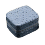 Ostrich Leather Portable Zipper Watch Storage Box in Brown or Blue - BELLADONNA