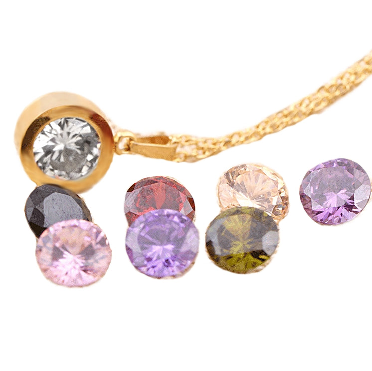 Eight Interchangeable Diamond Cut Sapphires Set in Titanium Steel , 14K Gold Necklace - BELLADONNA