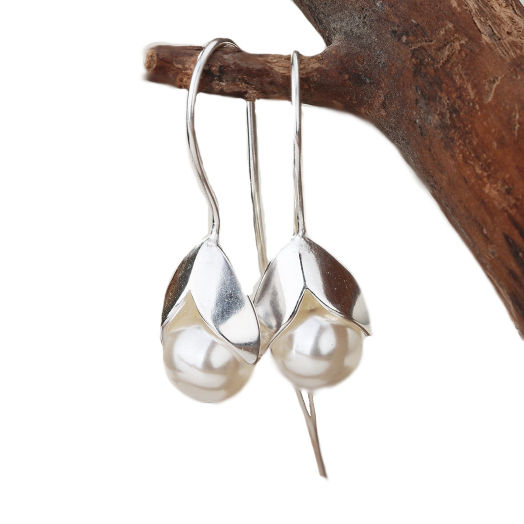 Long White Pearl set in .925 Sterling Silver Earrings - BELLADONNA