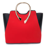 Trendy Fashion Tote Handbag with Metal Handle & Shoulder Strap in Stunning Colours - BELLADONNA