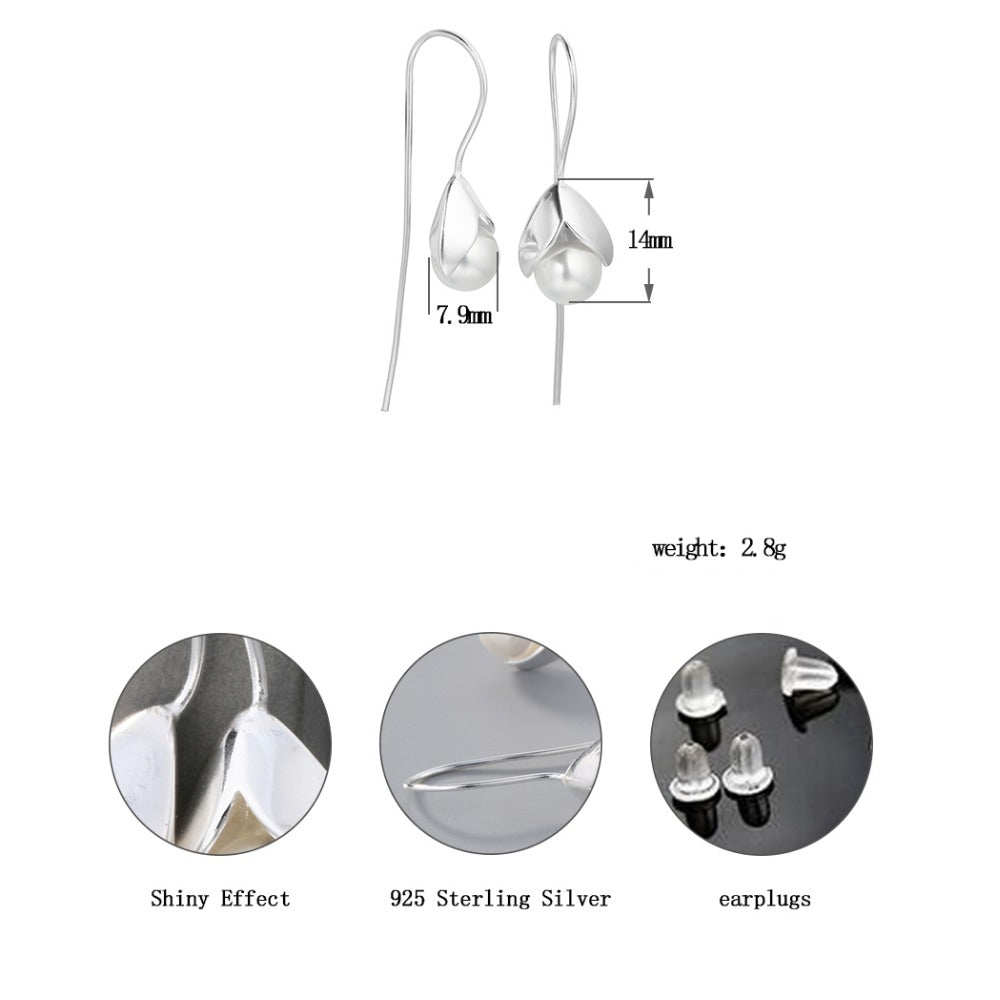 Long White Pearl set in .925 Sterling Silver Earrings - BELLADONNA