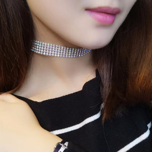 Womens Full Crystal Rhinestone Choker Necklace For Evening Wear or Wedding Jewelry - BELLADONNA
