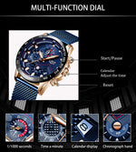 LIGE Men's Stylish Leisure Multifunctional Dial Quartz Waterproof Watch with mesh Strap - BELLADONNA