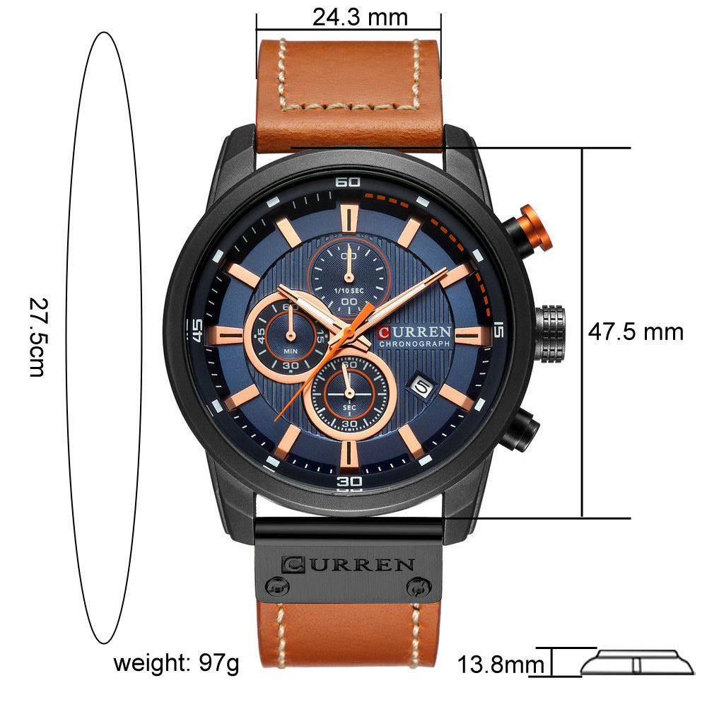 Top Brand Men's Waterproof Chronograph Sport Military Luxury Leather Wristwatch - BELLADONNA