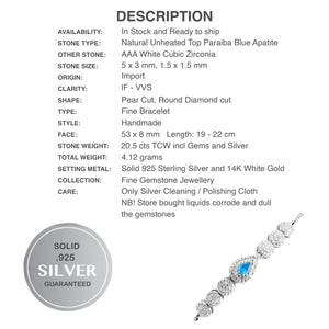 Natural Unheated Apatite, White Cubic Zirconia Gemstone Solid .925 Silver 14K White Gold Bracelet - BELLADONNA