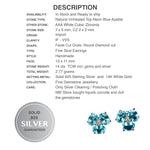 Natural Unheated Apatite, White Cubic Zirconia Gemstone Solid .925 Silver 14K White Gold Earrings - BELLADONNA
