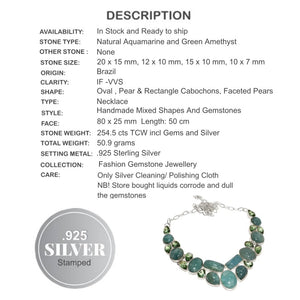 Rare Find Natural Aquamarine and Green Amethyst Gemstone 925 Silver Necklace - BELLADONNA