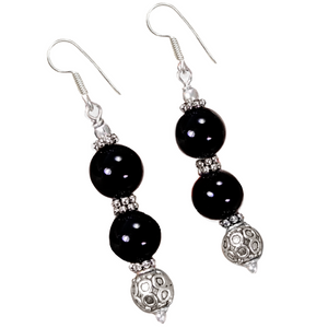 Handmade Natural Black Onyx, Gemstone Silver Earrings - BELLADONNA