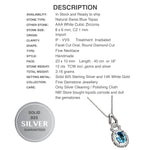 Natural Swiss Blue Topaz White Cubic Zirconia Gemstone Solid .925 Silver 14K White Gold Necklace - BELLADONNA