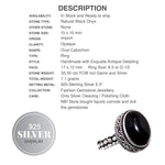 Handmade Black Onyx Oval Gemstone .925 Silver Ring Size 8.5  or Q 1/2 - BELLADONNA