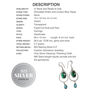 Handmade Simulated Blue and Green Topaz Gemstone Earrings in .925 Sterling Silver - BELLADONNA