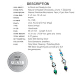 Natural Chrysocolla, Malachite, Opal,Topaz, Azurite, Pearl  Solid .925 Sterling Silver Earrings - BELLADONNA