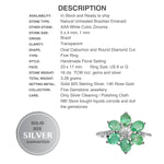 Natural Unheated Brazilian Emerald, White Cubic Zirconia Solid .925 Silver Size US 8 or Q - BELLADONNA