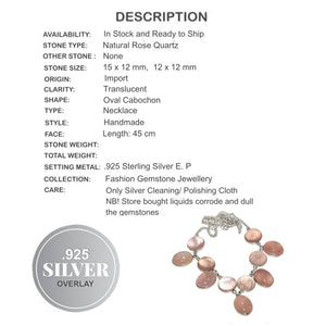 Natural Rose Quartz Oval Gemstone Necklace in .925 Sterling Silver - BELLADONNA