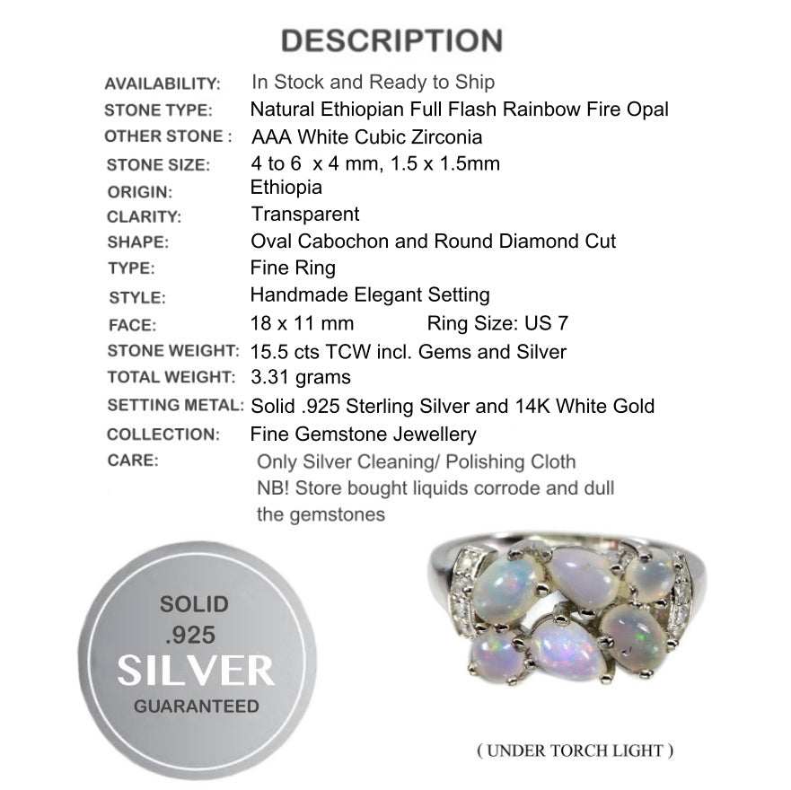 Regal 23.94 cts Ethiopian Fire Opal CZ Gemstone Solid .925 Sterling Ring Size 7 - BELLADONNA