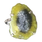 Natural Olive Green Geode Slice Gemstone .925 Sterling Silver Ring Size US 8 or Q - BELLADONNA