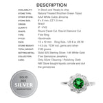 Natural Brazilian Green Topaz White CZ Solid .925 Sterling Silver 14k White Gold Ring Size 6 or M - BELLADONNA