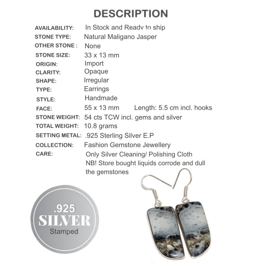 Natural Maligano Jasper Pear Gemstone .925 Sterling Silver Earrings - BELLADONNA