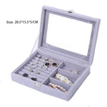 Grey Velvet Jewelry Storage Box With Glass Lid - BELLADONNA