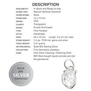 Natural Herkimer Diamond Solid .925 Sterling Silver Pendant - BELLADONNA