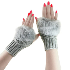 Fingerless Knitted Gloves With Faux Fur Finish - BELLADONNA