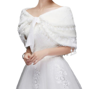 Bridal Fringed Warm White Wedding Shoulder Shawl - BELLADONNA