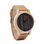 Luxury Quartz Bamboo Watch with Leather Strap - BELLADONNA