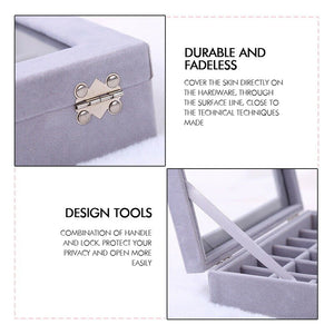 Grey Velvet Jewelry Storage Box With Glass Lid - BELLADONNA