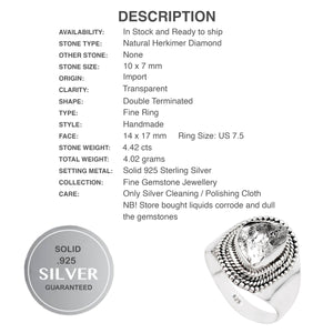 Natural Herkimer Diamond Solid Sterling Silver Ring Size US 7.5 - BELLADONNA