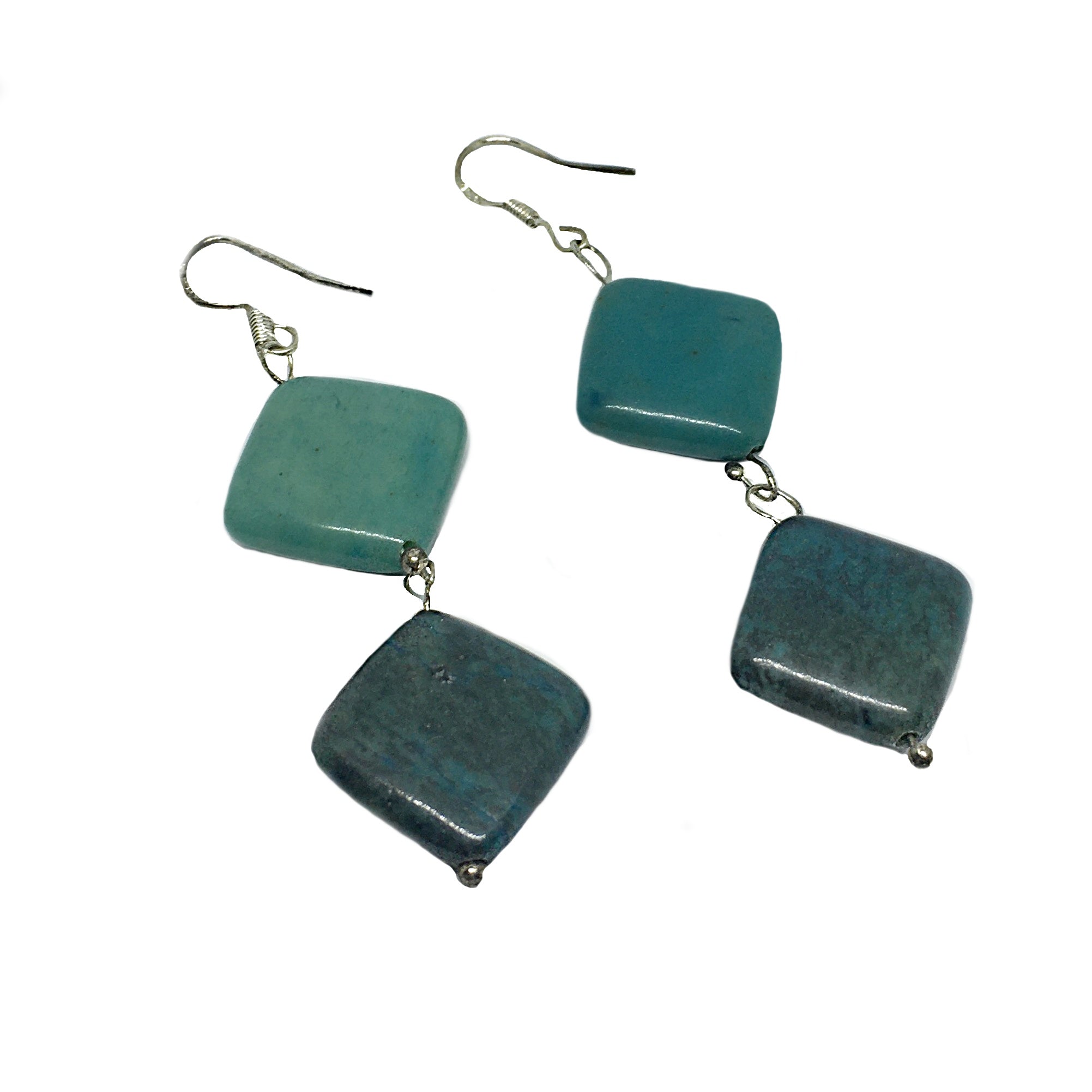 Handmade Natural Blue Jasper Squares Solid .925 Silver Necklace & Earrings Set - BELLADONNA