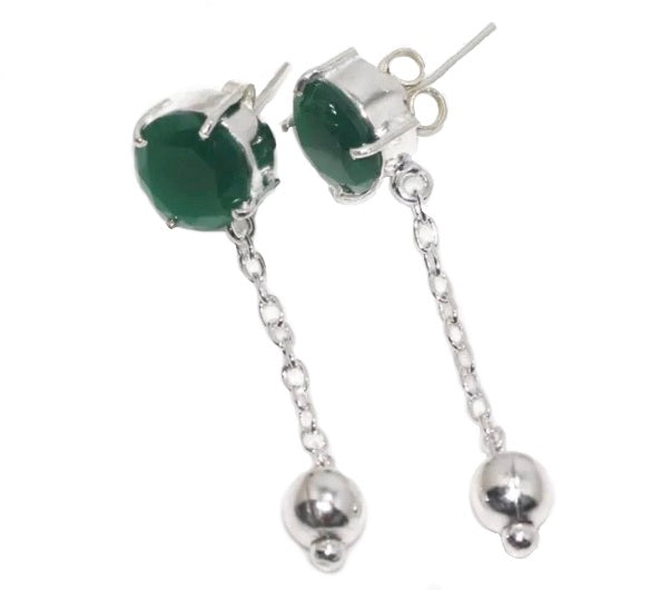 Handmade Faceted Green Onyx Gemstone .925 Silver Stud Earrings - BELLADONNA