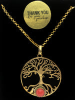 Handmade Tree of Life Red Coral Gemstone Pendant .925 Silver Pendant + 14K Gold Filled Chain - BELLADONNA