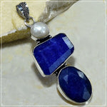 Natural Indian Sapphire Quartz, White River Pearl Gemstone 925 Silver Pendant - BELLADONNA