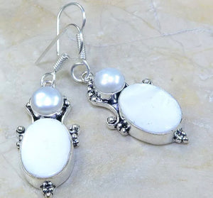 Natural Mother Of Pearl and White River Pearl .925 Sterling Silver Earrings - BELLADONNA