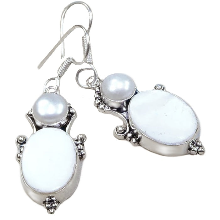 Natural Mother Of Pearl and White River Pearl .925 Sterling Silver Earrings - BELLADONNA