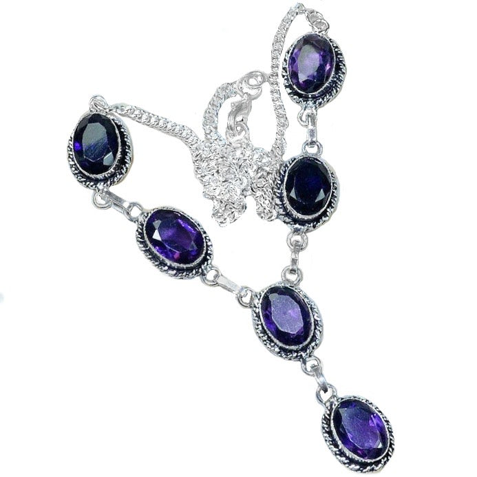 Antique Style Purple Amethyst Gemstone 925 Silver Necklace - BELLADONNA