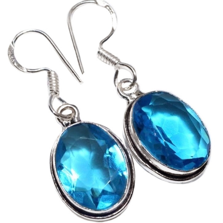 Blue Topaz Gemstone Oval .925 Sterling Silver Earrings - BELLADONNA
