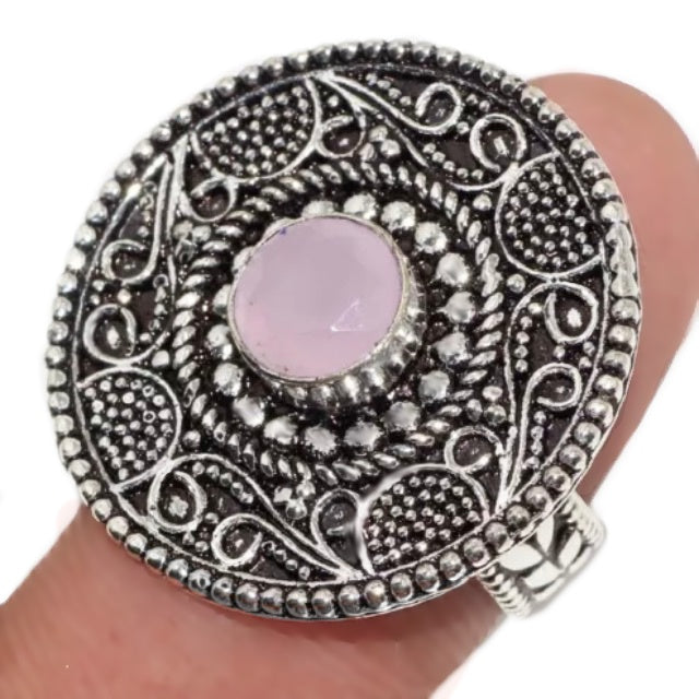 Soft Pink Chalcedony Gemstone .925 Silver Ring US 8 / UK Q - BELLADONNA